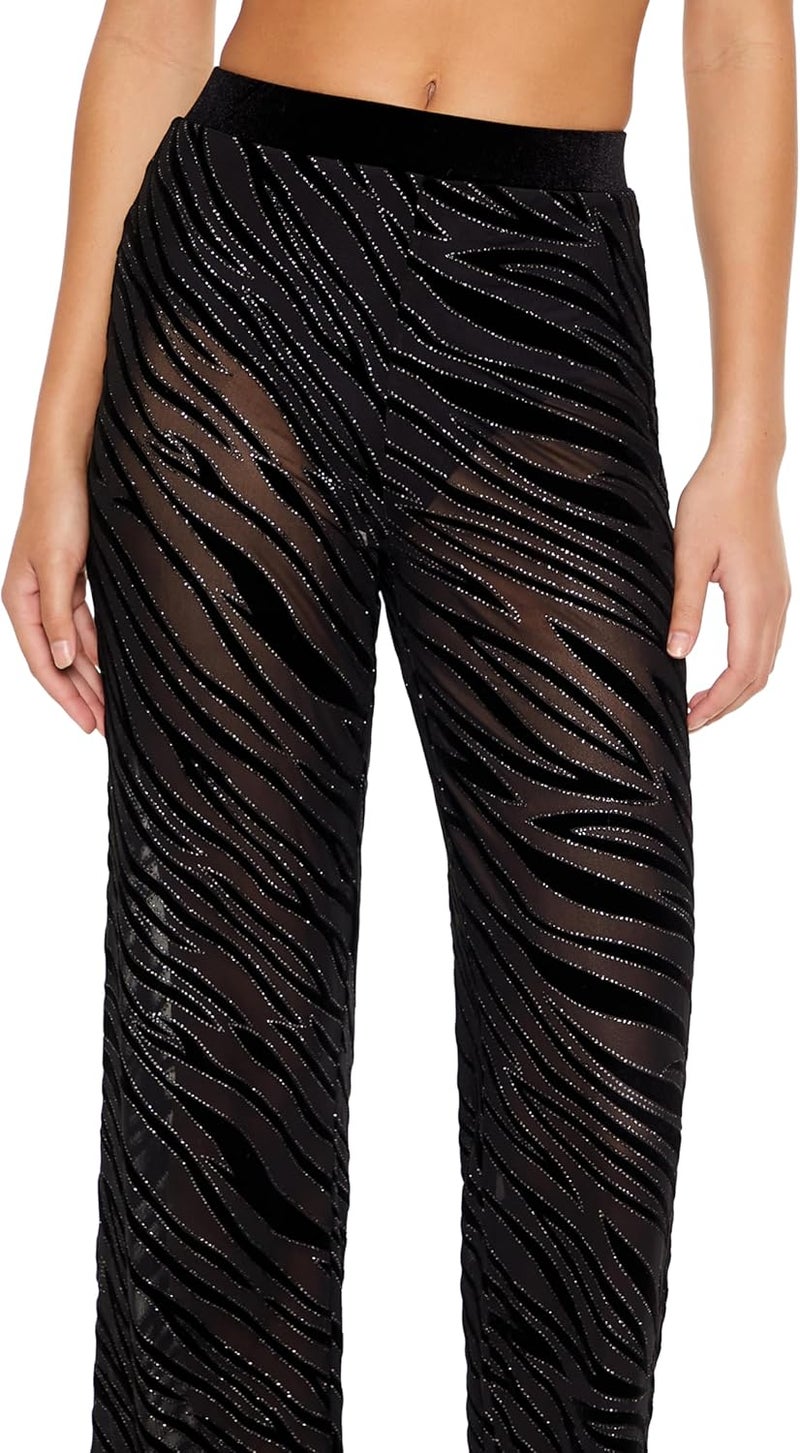 womens Sheer Sequin Zebra Flare Pants